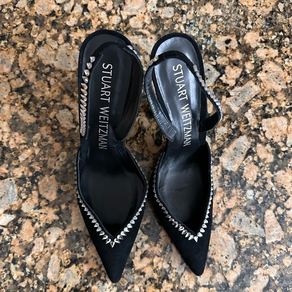 Stuart Weitzman Gemcut Xcurve 100 Slingback Pumps Women's 9.5B Black Pointed Toe - Picture 8 of 15